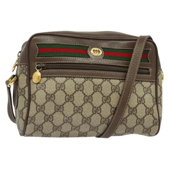 GUCCI GG Supreme Web Sherry Line Shoulder Bag Pvc Beige Gold - Picture 1 of 16